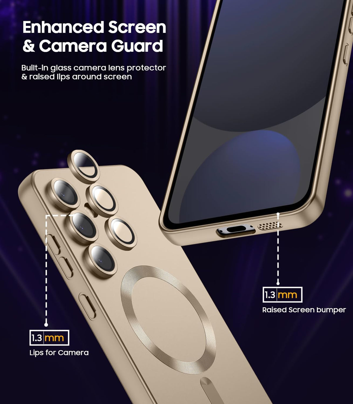 Magnetic for Samsung Galaxy S24 FE Case [Compatible with MagSafe][Built-in Camera Lens Protector] Slim Soft Silicone Bumper Shockproof Metallic Luster Phone Cover (Gold)