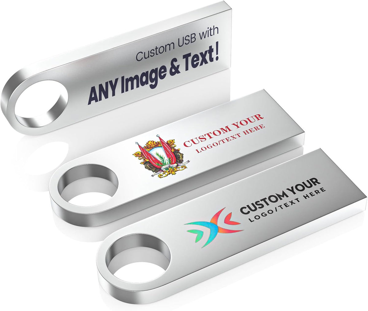 Customizable Flash Drives 128GB, Wooolken Personalized USB 2.0 Thumb Drives 10/20/50/100 Pack, Logo Pendrive Custom Memory Stick USB Engraved Logo (Metal)