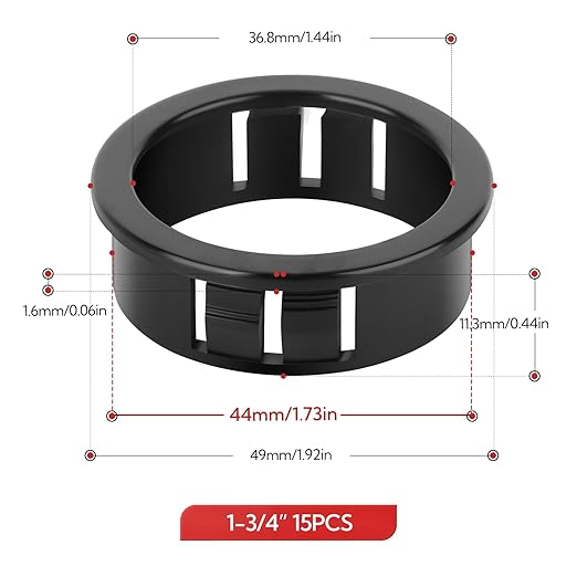 GAGIRA 15PCS 1-3/4" Black Cable Snap Bushing Grommet, Snap in Cord Bushing Protect Cables