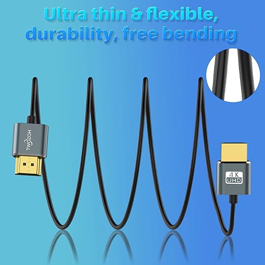 Twozoh Slim 4K HDMI Cable 1.6FT 3 Pack, Ultra Thin & Flexible Skinny HDMI to HDMI 2.0 Cord Support 4K/60HZ 18gbps Laptop, Monitor, PS5, PS4, Xbox One, Fire TV