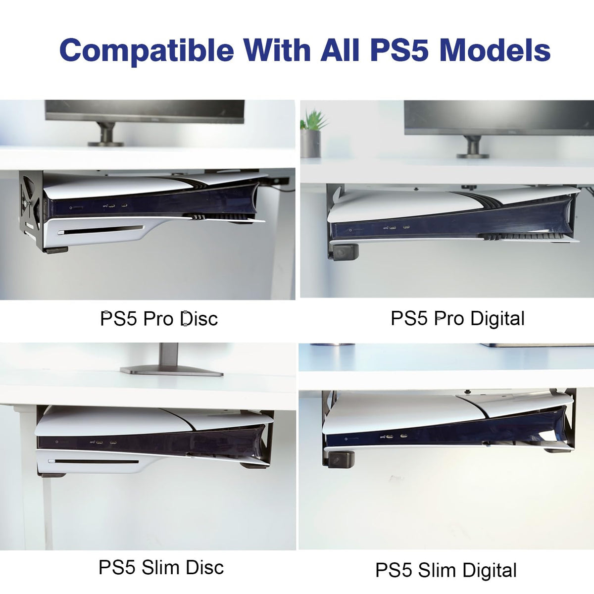 Monzlteck Under Desk Holder for PS5/PS5 Slim/Pro,Stealth Mount Compaitble with PlayStation 5 Disc & Digital Edition Console,Space Saving,DP-05