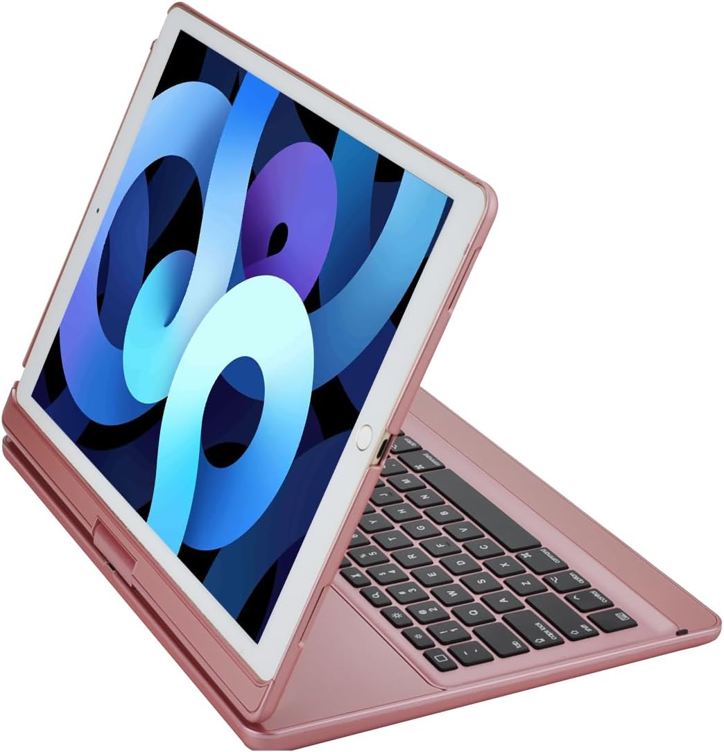 iPad pro 12.9 Keyboard case 2017 2nd 2015 1st Generation,360 Rotatable Wireless Keyboard Smart Folio 180 Swivel Stand Hard Shell Cover Auto Sleep/Wake up Rose Gold
