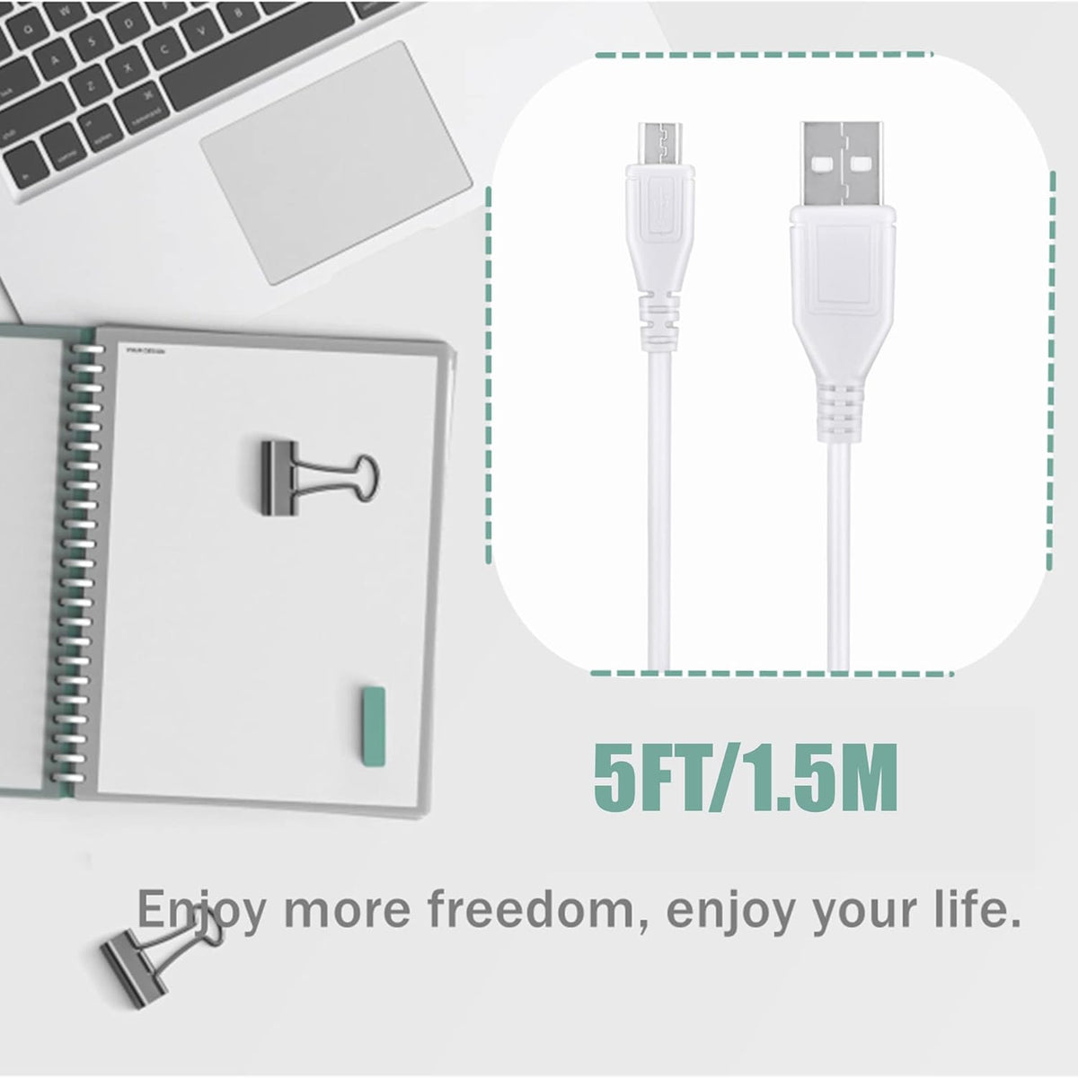 3.3ft S-100 White Micro USB Power Charging Cord Cable Lead Replacement for Sound Oasis White Noise Machine & Speaker