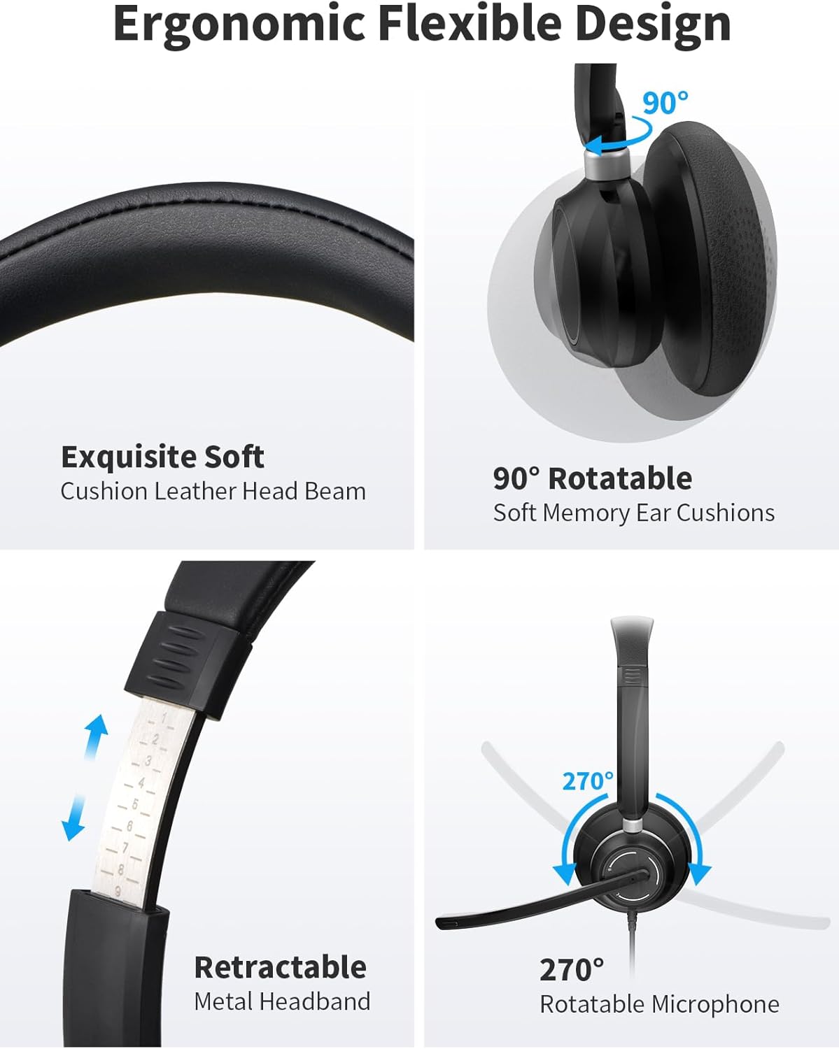 Headset (3.5mm Wired Headphones with Microphone for PC, On-Ear Computer Laptop USB with Noise Cancelling Microphone