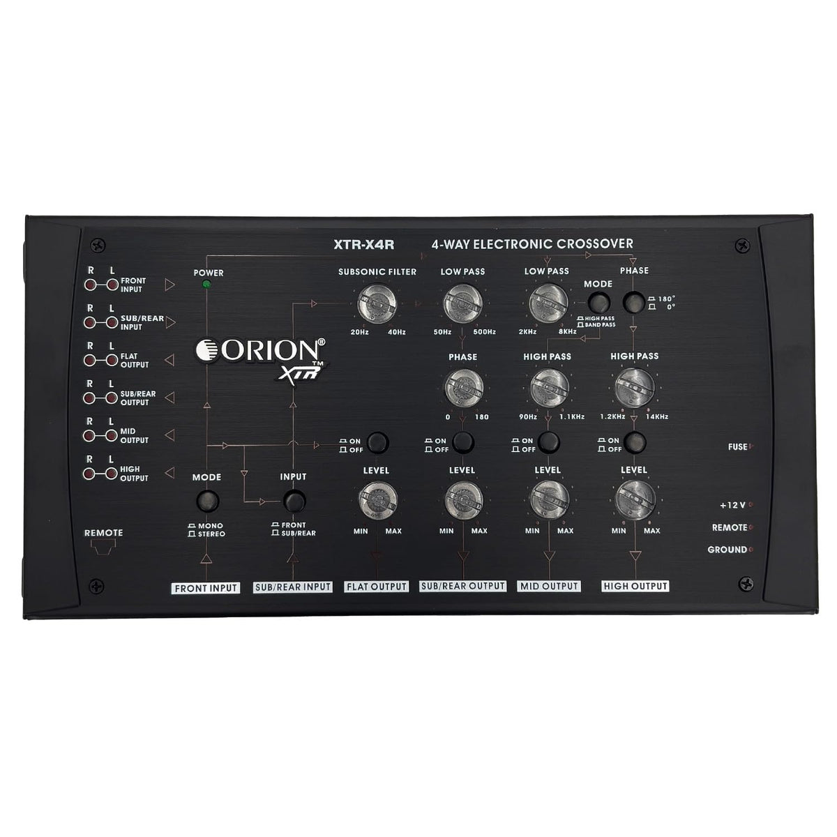 Orion XTR-X4R 4-Way Electronic Crossover Network - 2-Channel Input, 4-Channel Output, Illuminated Control Panel, Rotary Knobs, 12dB/Octave Slope