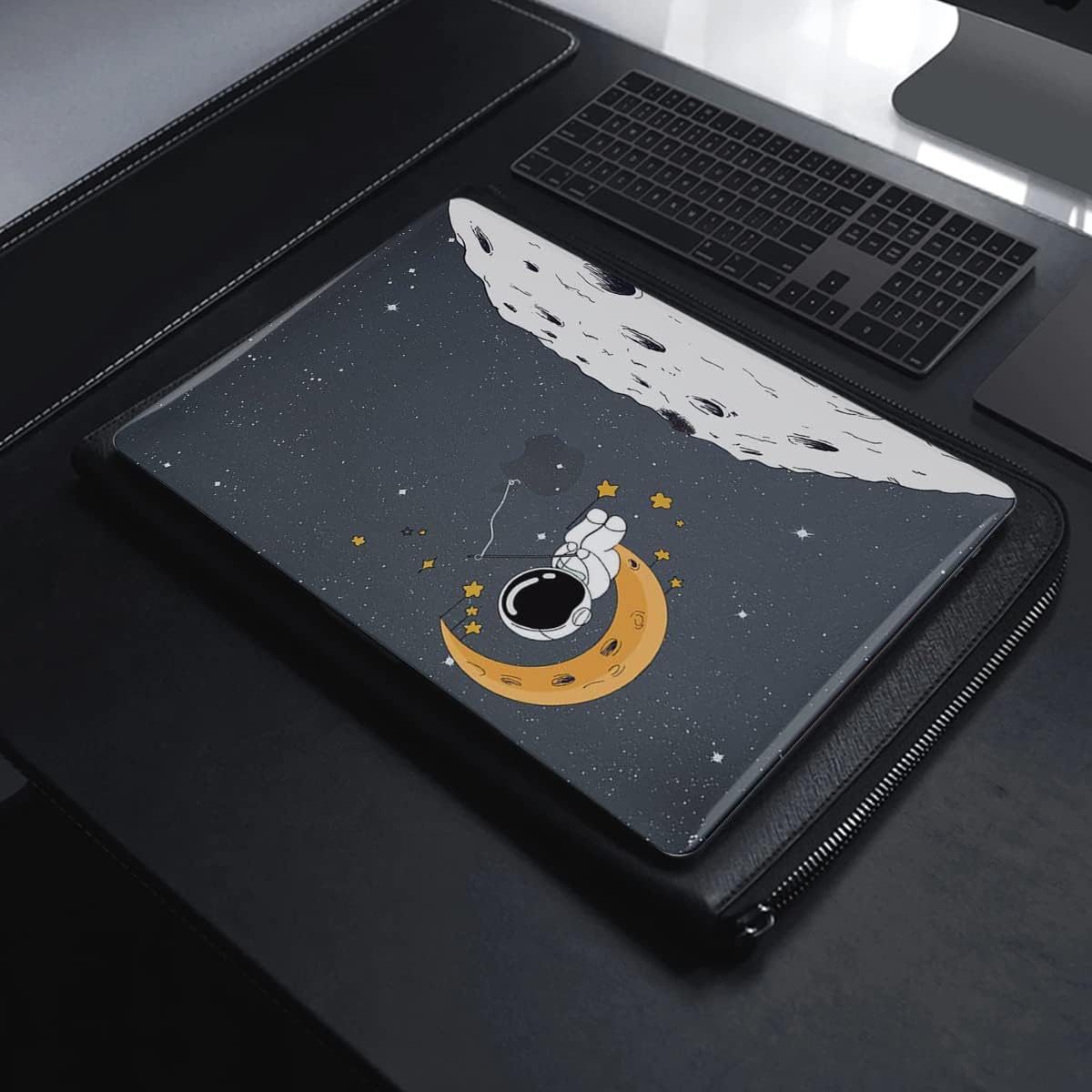 for MacBook Pro 13 inch Case M2 2022 2021 2020 Release A2338 M1 A2289 A2251 with Touch Bar & Touch ID, Astronaut Moon Glitter Black Plastic Hard Laptop Cover Keyboard Skin Screen Protector