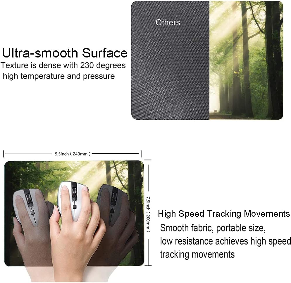 Hokafenle Mouse Pad, Natural Forest Mouse Pad, Rectangle Mouse Mat Square Waterproof Mouse Pads Non-Slip Rubber Base Mousepad for Office Laptop, 9.5"x7.9"x0.12" Inch