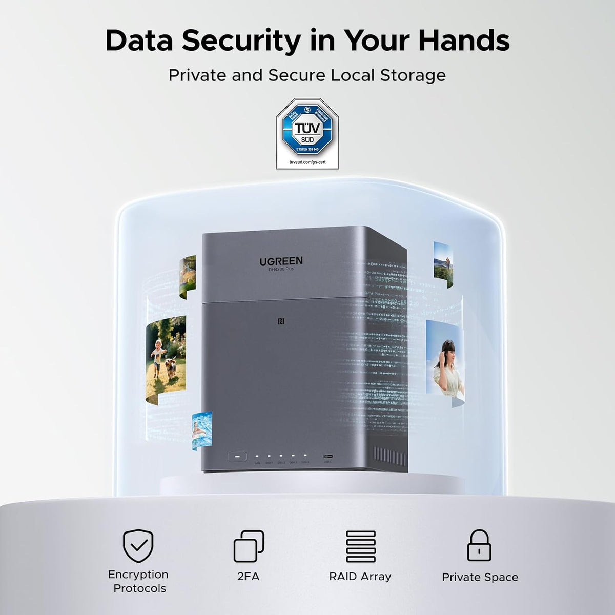 UGREEN NASync DH4300 Plus 4-Bay Desktop NAS, Support Capacity 120TB (Diskless), Remote Access, AI Photo Album, Beginner Friendly System, 8GB LPDDR4X RAM, 2.5GbE, 4K HDMI, Network Attached Storage