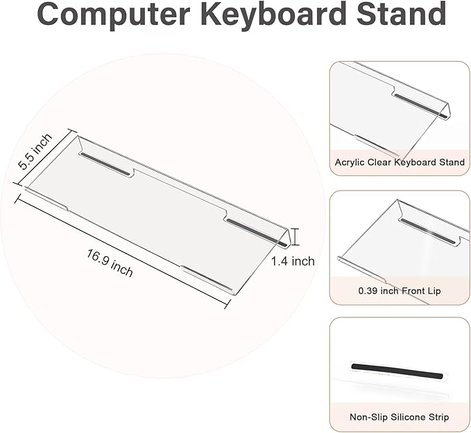 MOSISO Computer Keyboard Stand&ampWrist Rest Support for Keyboard &ampMouse Pad Set Ergonomic Massage Wrist Rest Set Easy Typing Working Acrylic Clear Stand for Office Home Khaki