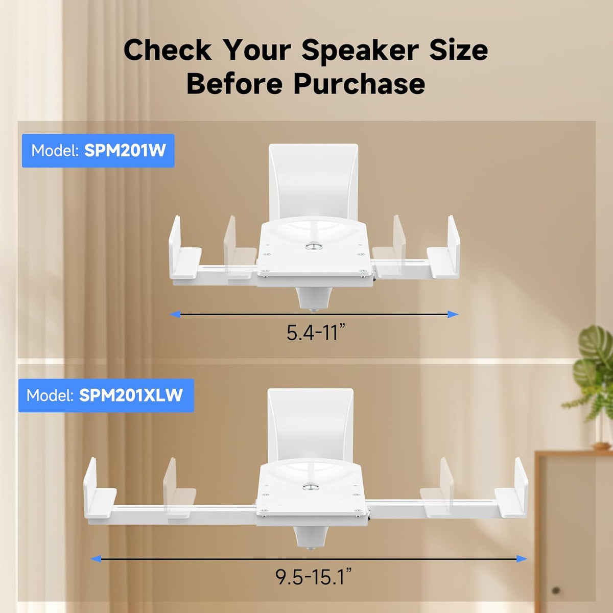 suptek Large Dual Side Clamping Bookshelf Speaker Wall Mounting Bracket for Large Surrounding Sound Speakers, Hold up to 66lbs White SPM201XLW