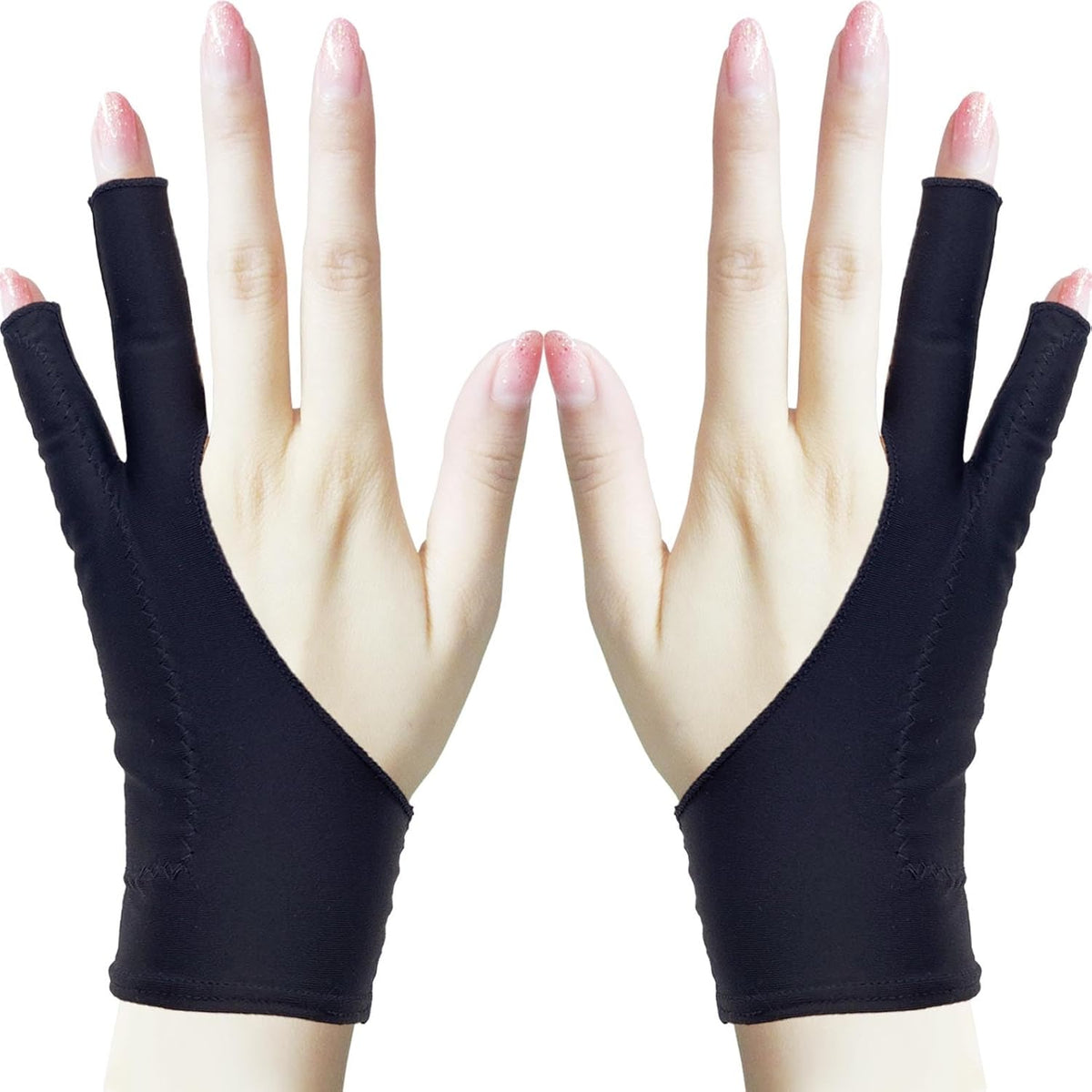 Drawing Glove, Artist Glove for Drawing Tablet, iPad, Digital Art Creation - Palm Rejection, Exposed Fingertip, Suitable for Left and Right Hand - L, Pack of 2