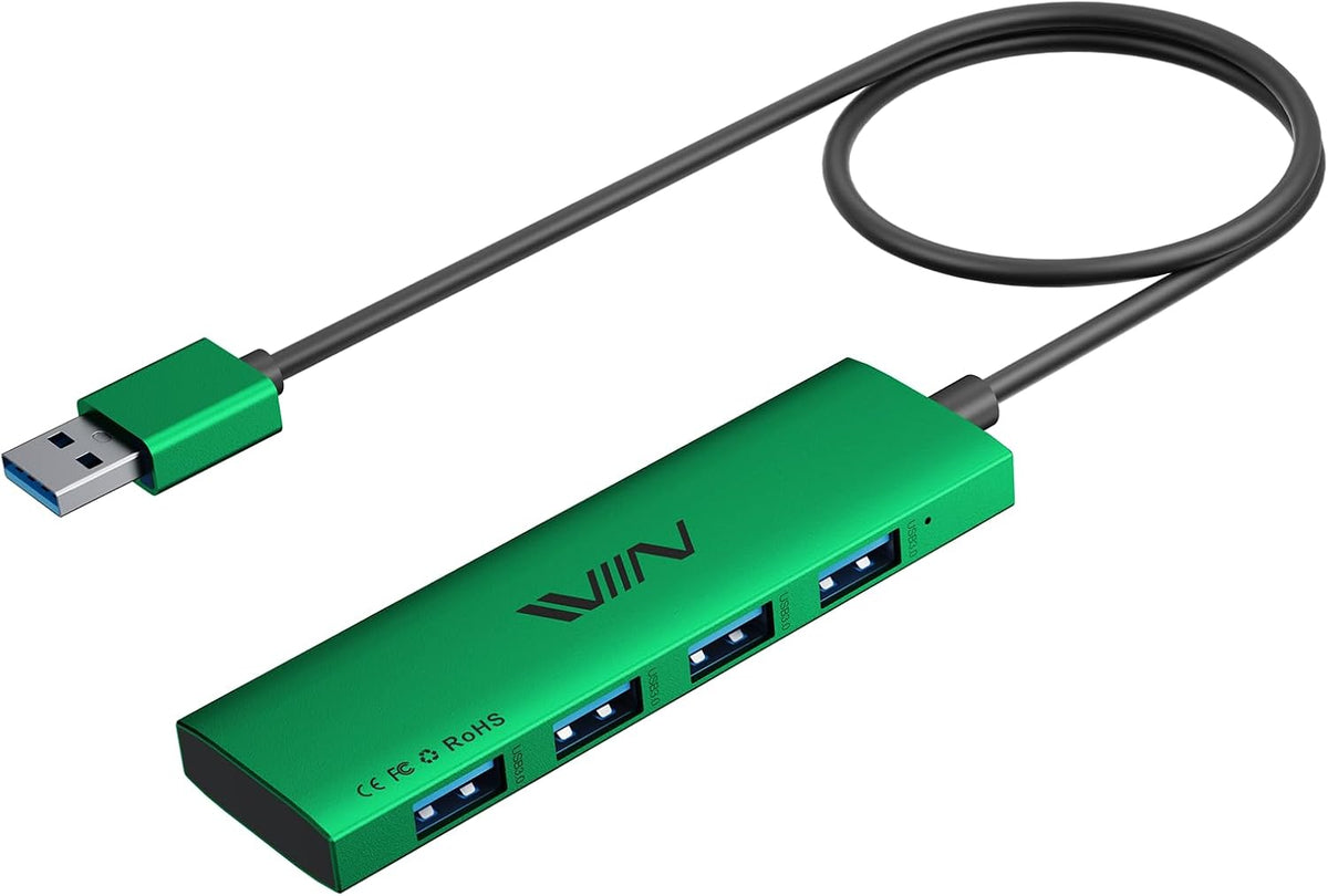 USB 3.0 Hub,4 Port USB Splitter Extender Portable Adapter Multiport Data Hub for Laptop,Xbox, Flash Drive,HDD,Console,Camera,Keyborad,Mouse Windows,Mac OS PC,Not Designed to Charge Devices-Green