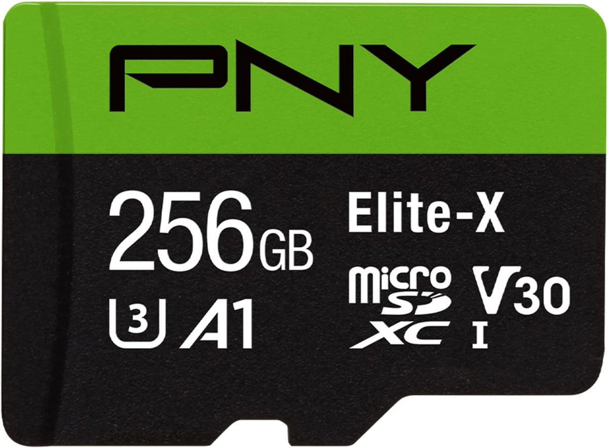 PNY 256GB Elite-X Class 10 U3 V30 microSDXC Flash Memory Card - 100MB/s, Class 10, U3, V30, A1, 4K UHD, Full HD, UHS-I, Micro SD