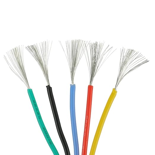 BOJACK 22 AWG Flexible Silicone Wire Electric Wire Hook up Wire Kit 300V Cables with Plus 20 φ3mm Heat Shrink Tubings and a Mini Wire Stripper(5 Colors 19.69Ft Each Color, 22AWG)
