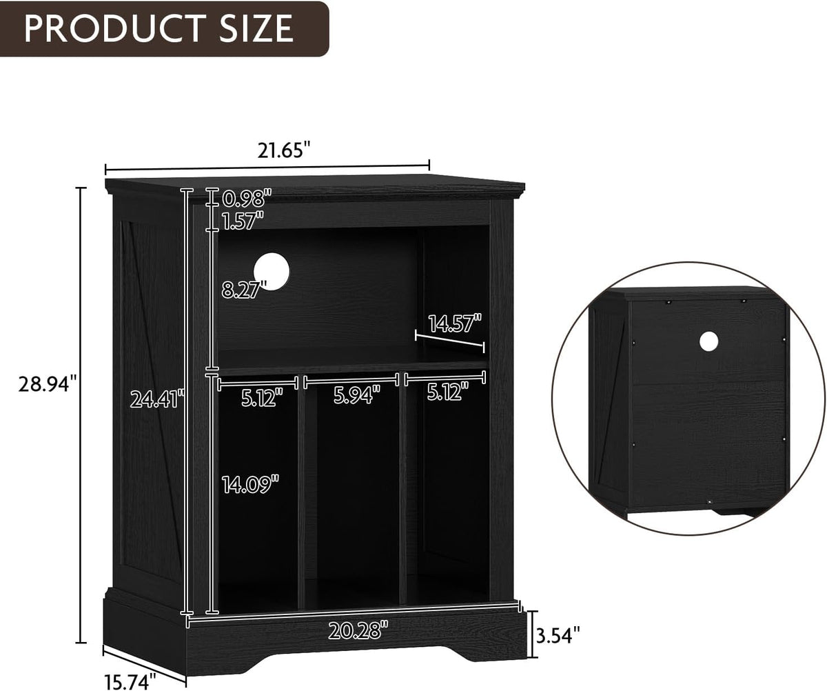 Farmhouse Record Player Stand, 3 Tier Turntable Stand with Vinyl Record Storage ,Wood Record Holder Cabinet Dispaly Shelf for Living Room,Bedroom,Office,Black