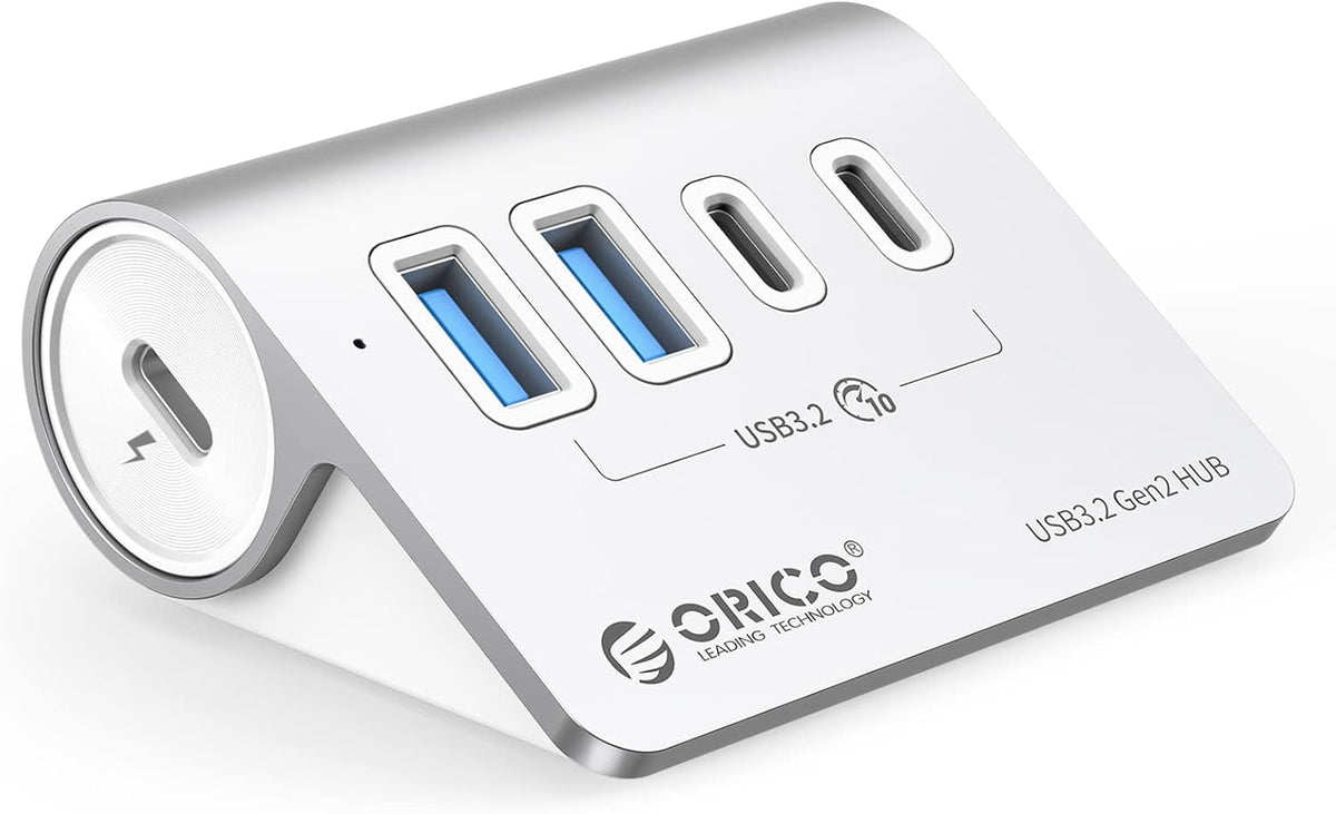 ORICO 4-Port USB 3.2 Gen 2 Hub 10Gbps with 2 USB A +2 USB C, Aluminium Hub with 1.64Ft USB-C Cable and USB-A Adapter USB Splitter for iMac, MacBooks, Mac mini