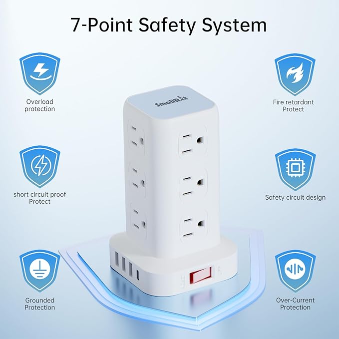 Power Strip with 12 Outlets 4 USB (1 USB C), 16.5Feet Extension Cord with Multiple Outlets, Charging Station, Power Strip Tower, Home Office Desk Supplies