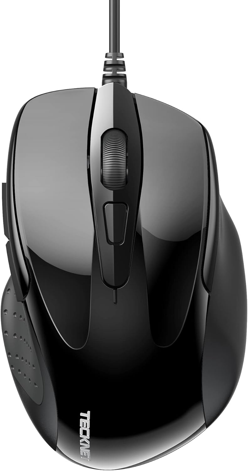 TECKNET USB Wired Mouse, 6-Button Corded Mouse with 4 Adjustable DPI, Optical Computer Mouse with Ergonomic Design and 5FT Cord for Laptop, Chromebook, PC, Desktop, Mac, Notebook-Black