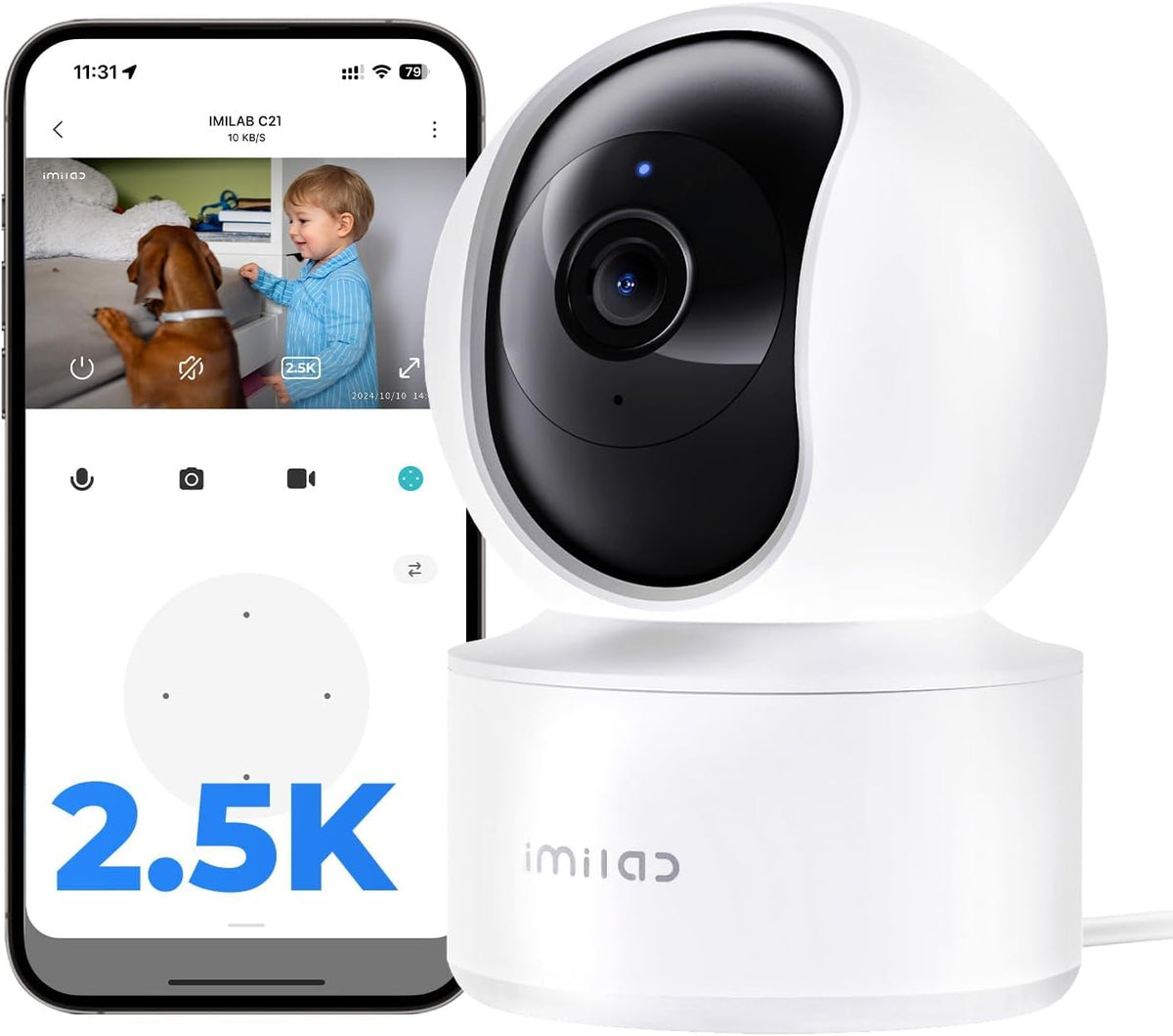 IMILAB C21 2.5K 360 2.4GHz Security Camera Indoor, View Room Camera for Bedroom, Dog Cat Cam w/Phone App, Indoor Cam