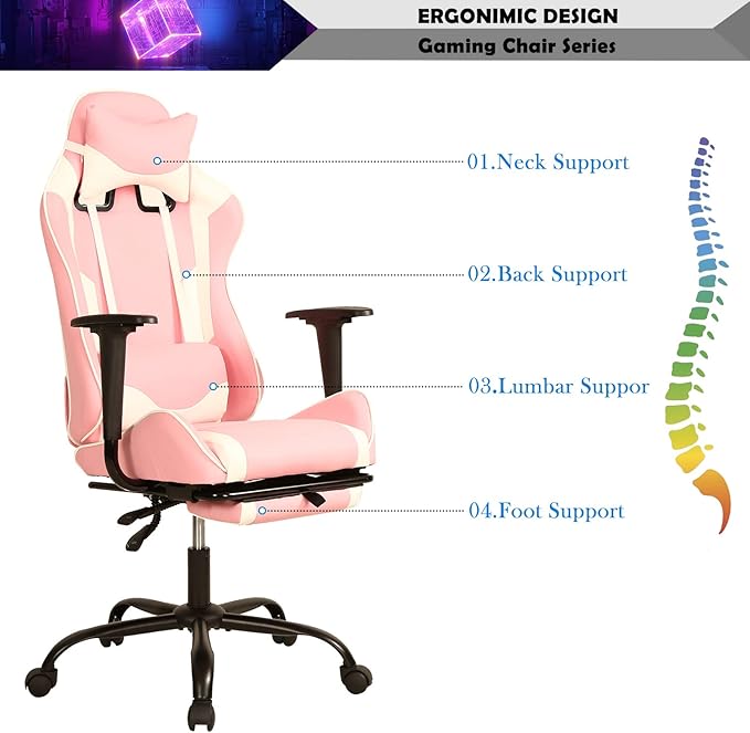 Gaming Chair for Adults with Footrest High Back Video Game Chairs for Kids Ages 8-12 PC Chair Silla Gamer Chair Gaming Chair Cheap Game Chair Ergonomic Desk Chair with Headrest Lumbar Support