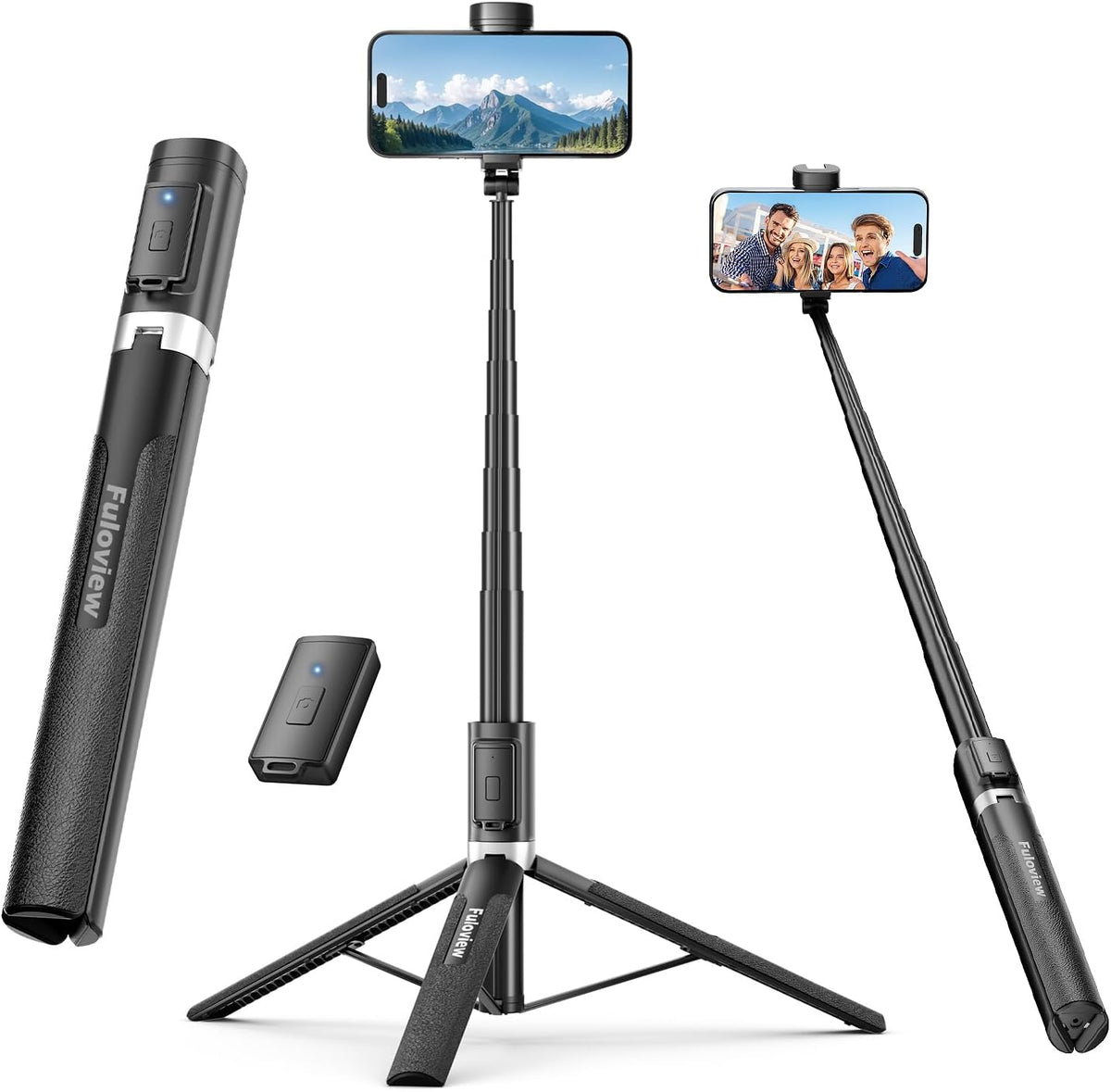 Selfie Stick Travel Tripod for iPhone Wireless Remote for Selfies, Extendable Selfie Stick for iPhone, iPhoneTripod for Video Recording, 60 inch, Black