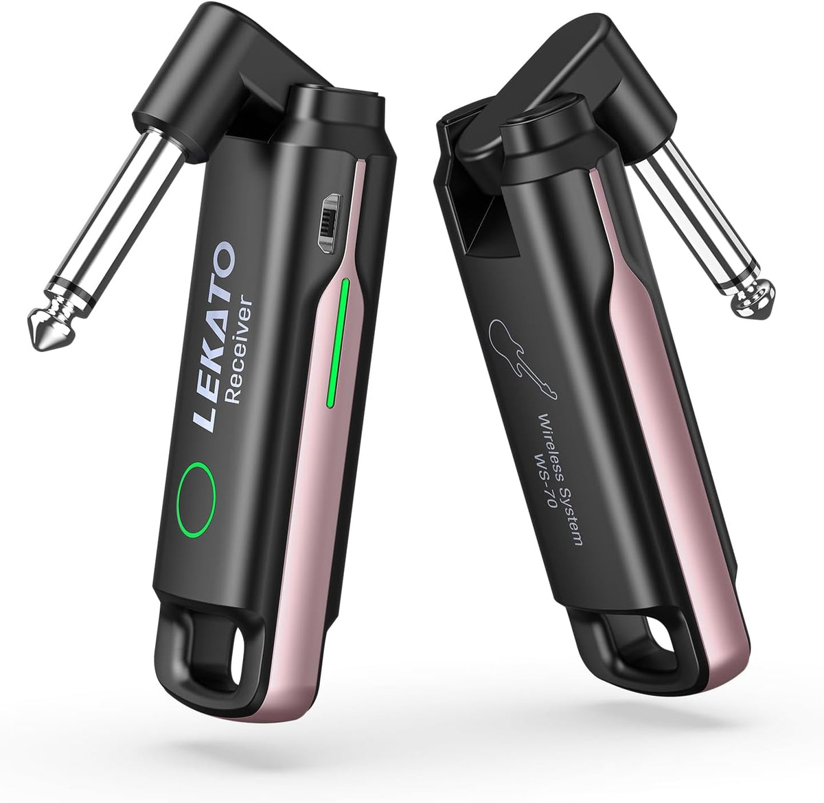 LEKATO Wireless Guitar System UHF Wireless Guitar Transmitter Receiver Rechargeable Audio Bass Cable with 70 Channels for Bass Electric Instruments(Pink)