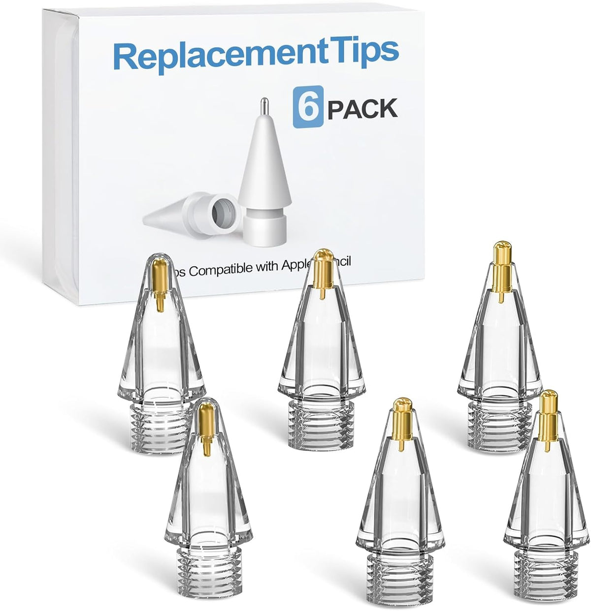 Replacement Pencil Tips for Apple Pencil Pro - 6 Pack Fine Point Metal Tip for Apple Pencil 2nd Generation and 1st Generation