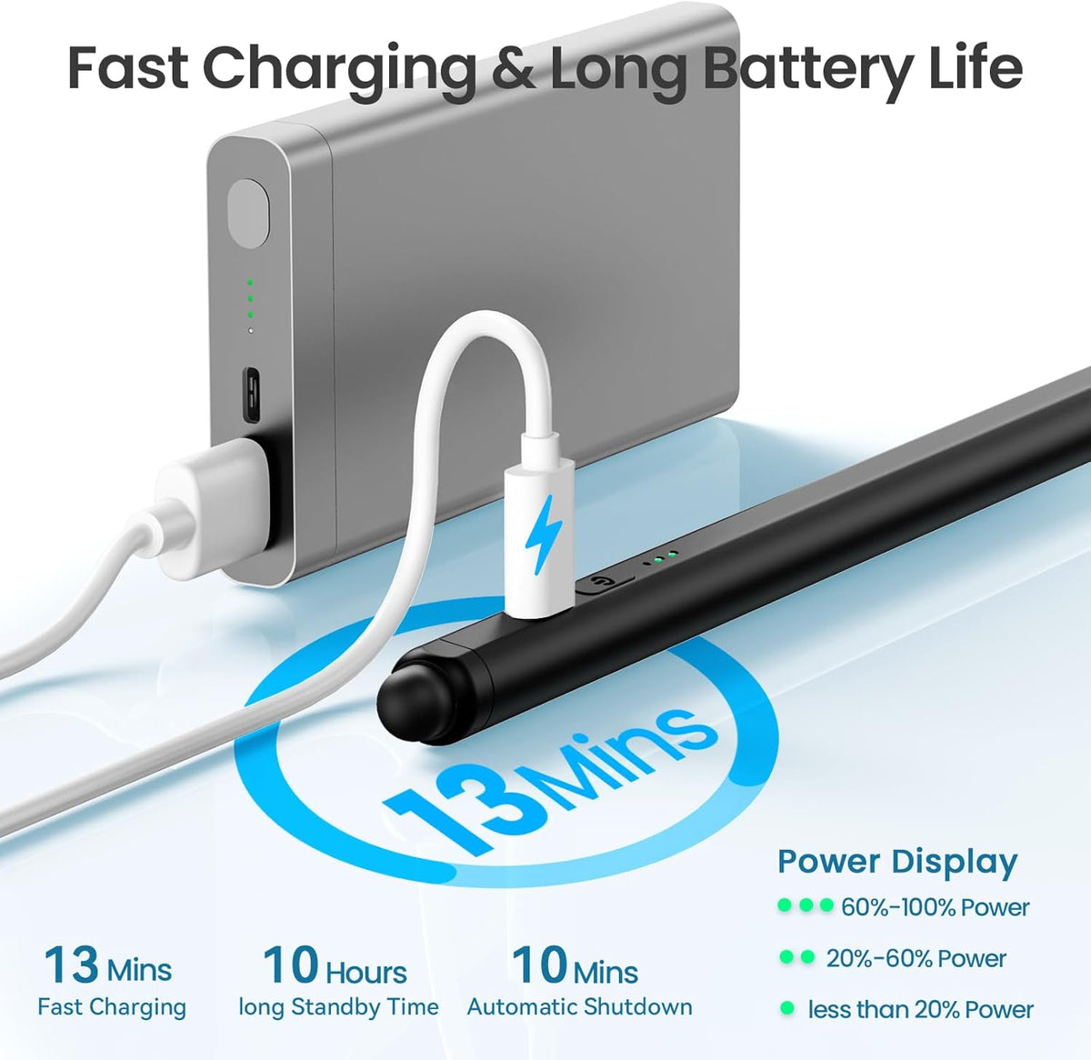 Stylus Pen for iPad(2025-2018),13 mins Fast Charge Pencil with Tilt Sensitivity and Palm Rejection for iPad A16/10/9/8/7/6,Air 13"/11"/M3/M2/5/4/3,Pro 11"/13"/12.9"/M4/M2/M1,Mini 7/6/5,Black