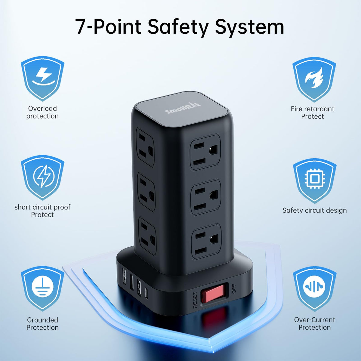 Extension Cord with Multiple Outlets, SMALLRT Power Strip Tower with USB Ports 12 AC Outlets, PD 20W USB C, 15FT Outlet Extender for Home Dorm, Office Supplies, Overload Protection