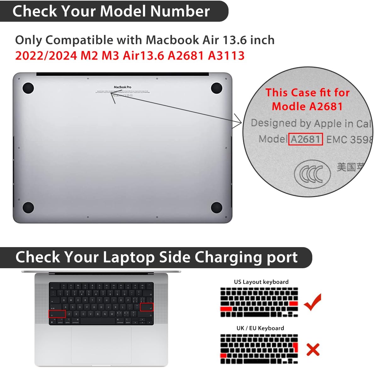 for 2025 2024 2023 2022 MacBook Air 13 inch Case M4 A3240 M3 A3113 M2 A2681 with Touch ID& 13.6" Liquid Retina Display, Plastic Hard Shell&Keyboard Cover&Screen Film&Webcam Cover, Elephant