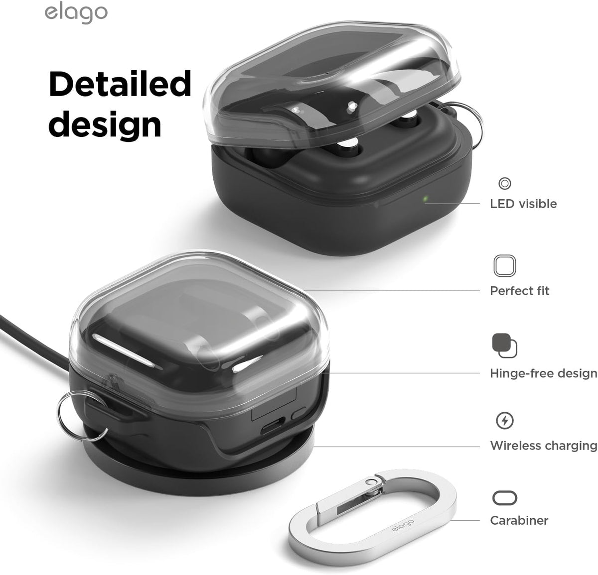 elago 4 4 Compatible with Samsung Galaxy Buds Pro Case & Galaxy Buds Case, Duo with Carabiner, Premium Silicone + TPU