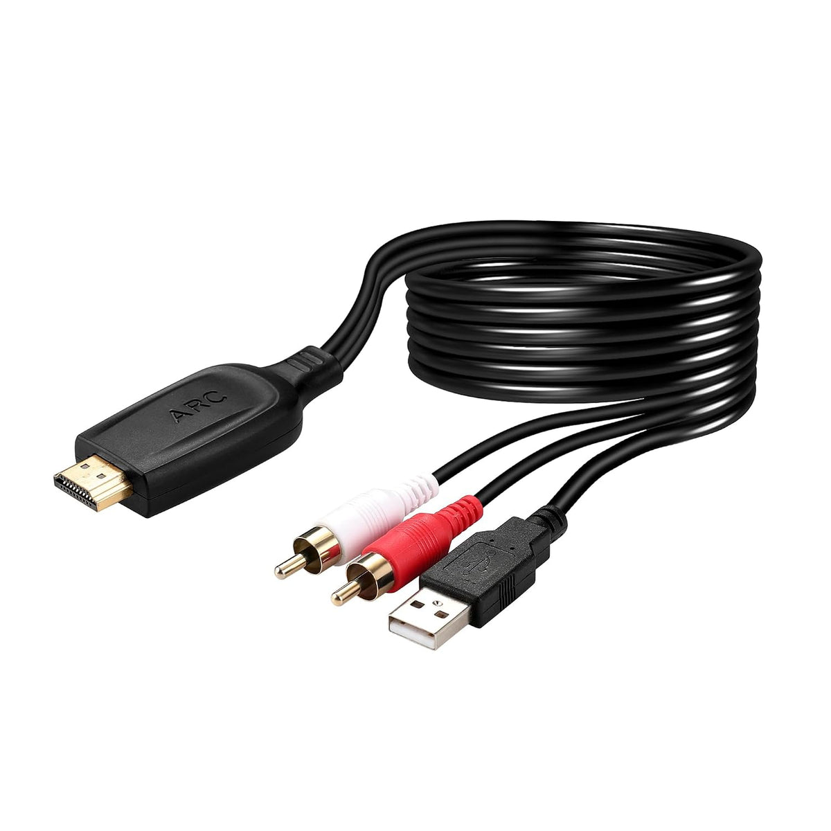 192KHz 3.4ft/1.05m [PCM HDMI ARC to RCA Audio Converter for TV to Soundbar, Plug & Play ARC to L/R Stereo RCA Male