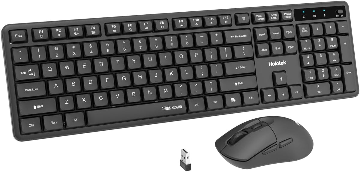 Hofotek 90% Silent Wireless Keyboard and Mouse Combo, Less Noise, Full Size Numpad, Ultra Slim, Quiet & Soft Touch