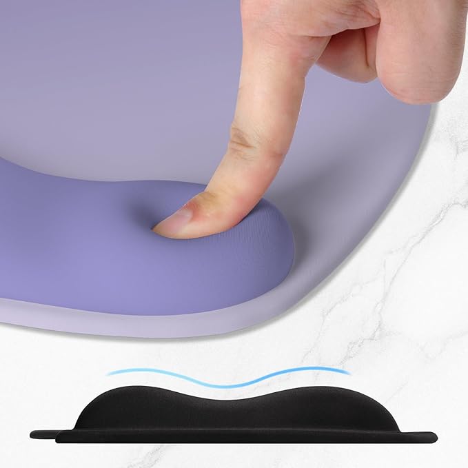 ITNRSIIET Ergonomic Mouse Pad, Cushioned Gel Wrist Rest, Non-Slip Base, Smooth Surface, Compatible with All Mice for Office & Gaming, Desk Accessory, 9.5 x 8.2 inch, Purple Gradient