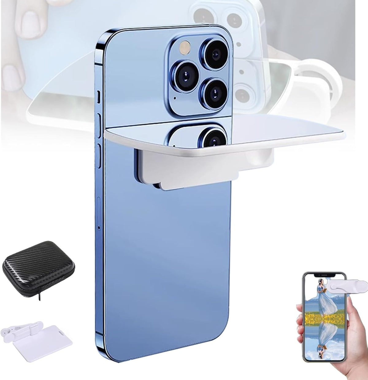 Mirror Effect Lens - Capture Stunning Reflections Instantly, Smartphone Camera Mirror Reflection Clip Kit, Adjustable HD Glass Smartphone Photography Flip Mirror, for Travel Photography (White-1Pc)