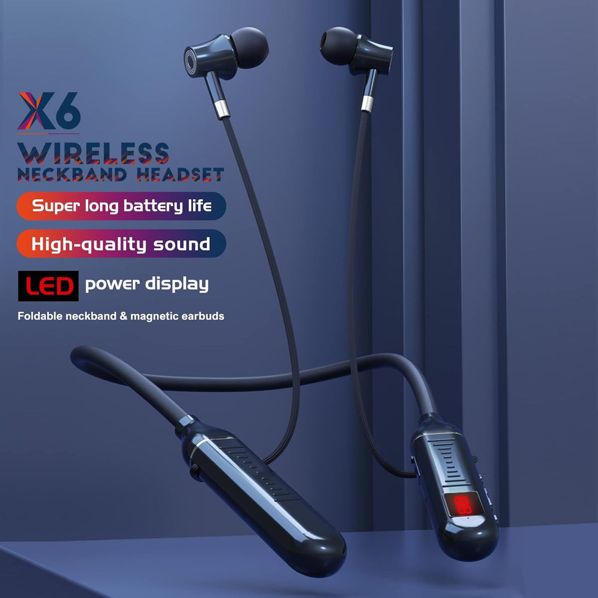 100 Hours Playtime Neckband Bluetooth Headphones, Wireless Earphones with Microphone, Game Mode, USB-C Fast Charging