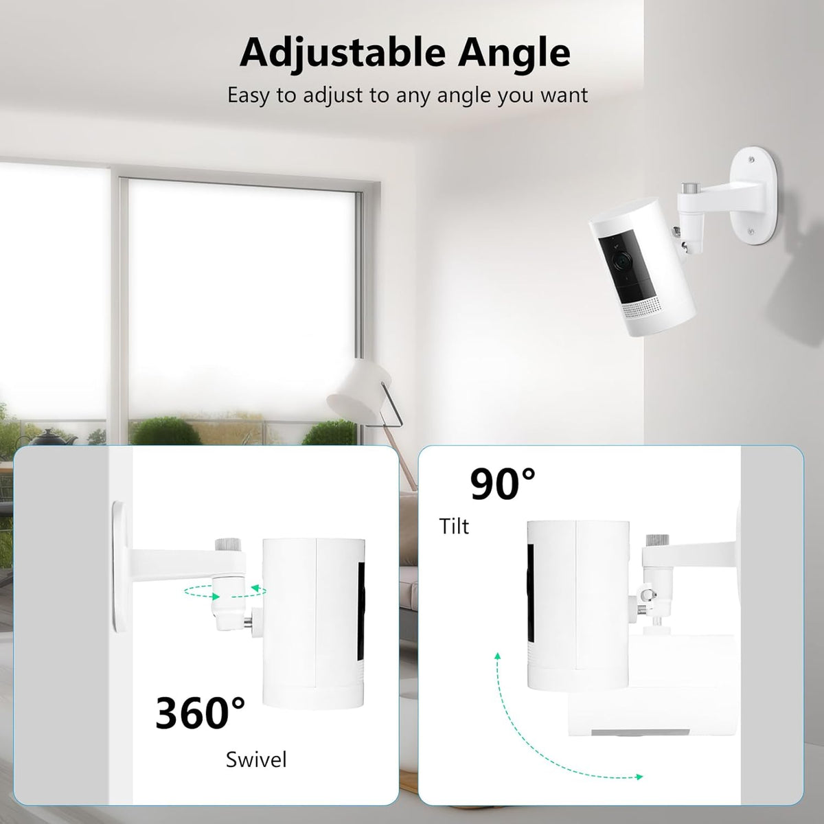 2Pack 360 Ring Camera Wall Mount for Ring Stick Up Cam & Ring Outdoor Cam Plus, Degree Adjustable No Drilling Mount