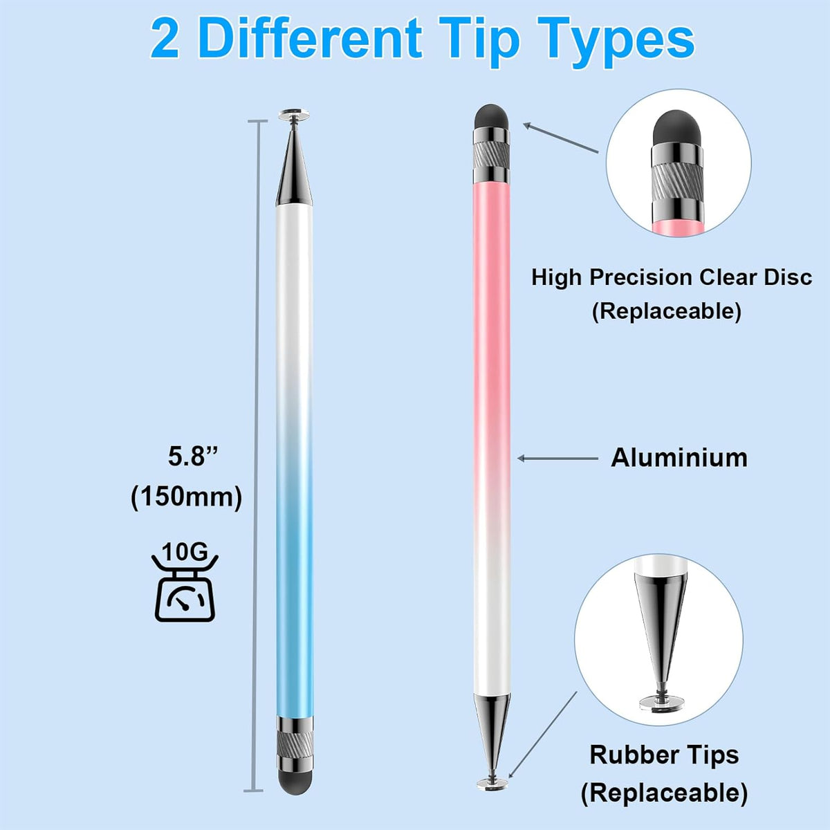 Bopomofo Stylus (5 Pcs),2-in-1 Stylus Pen for Touchscreen, High Precision and Sensitivity, Suitable for iPhone/ipad/Android Tablets, Compatible with All Touch Screens(Pink/Yellow/Green/Blue/Purple)