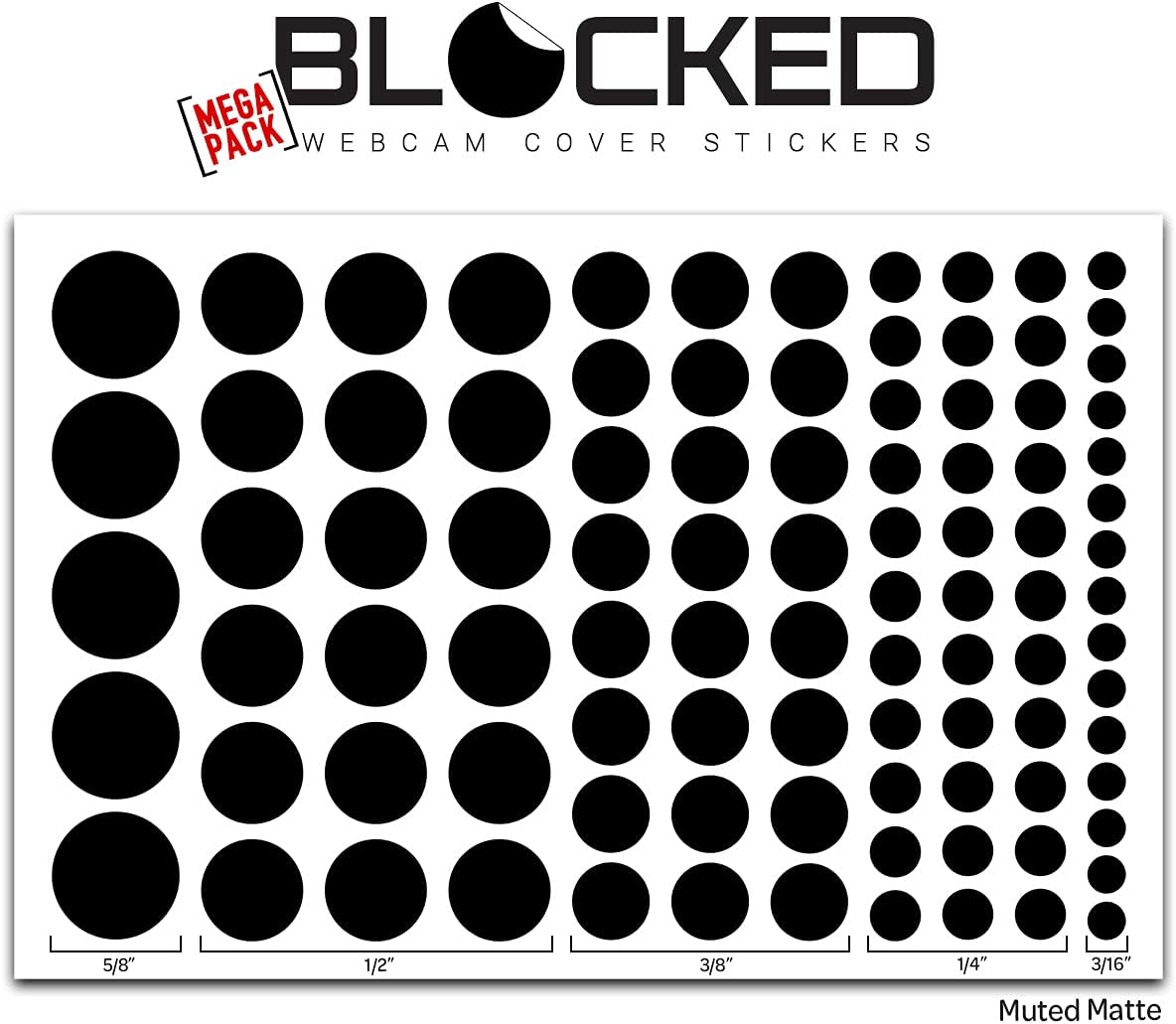 Stackable Webcam/Camera Vinyl Covers | 95 Low-Tack Restickable Webcam Sticker | 5-Sizes | Black 95-Pack (Muted Matte)