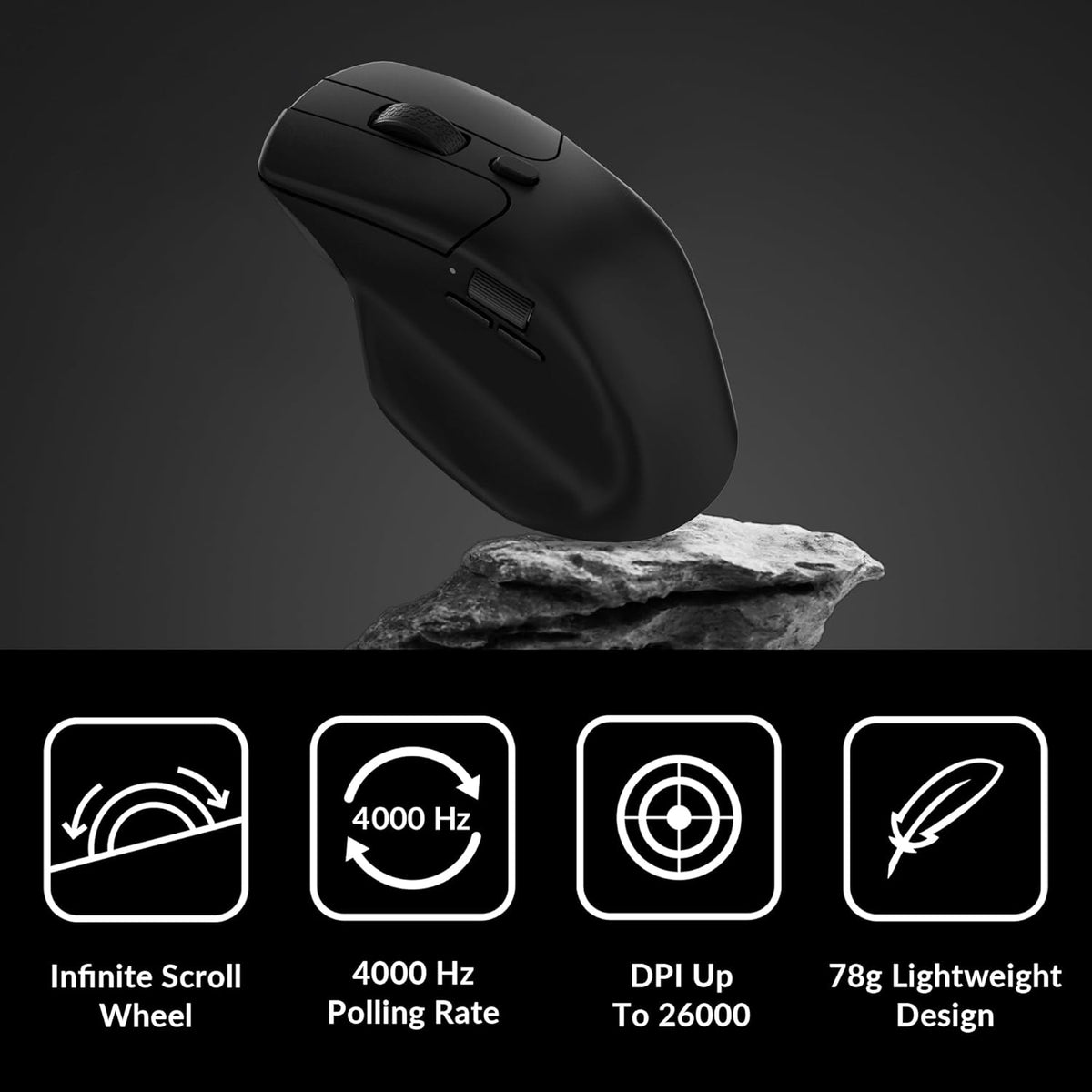 Keychron M6 4000 Hz Wireless Bluetooth 5.1/2.4 GHz/Wired Optical Mouse, Lightweight 78g Programmable PixArt 3395 Sensor with up to 26K DPI/ 650 IPS for Windows Mac Linux - Black
