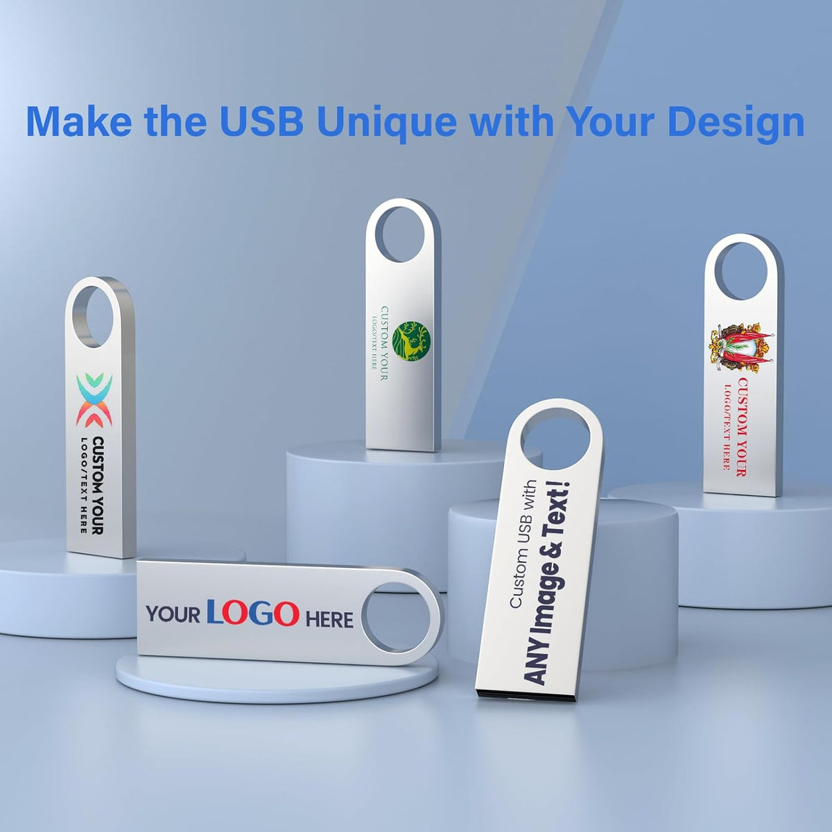 Customizable Flash Drives 128GB, Wooolken Personalized USB 2.0 Thumb Drives 10/20/50/100 Pack, Logo Pendrive Custom Memory Stick USB Engraved Logo (Metal)