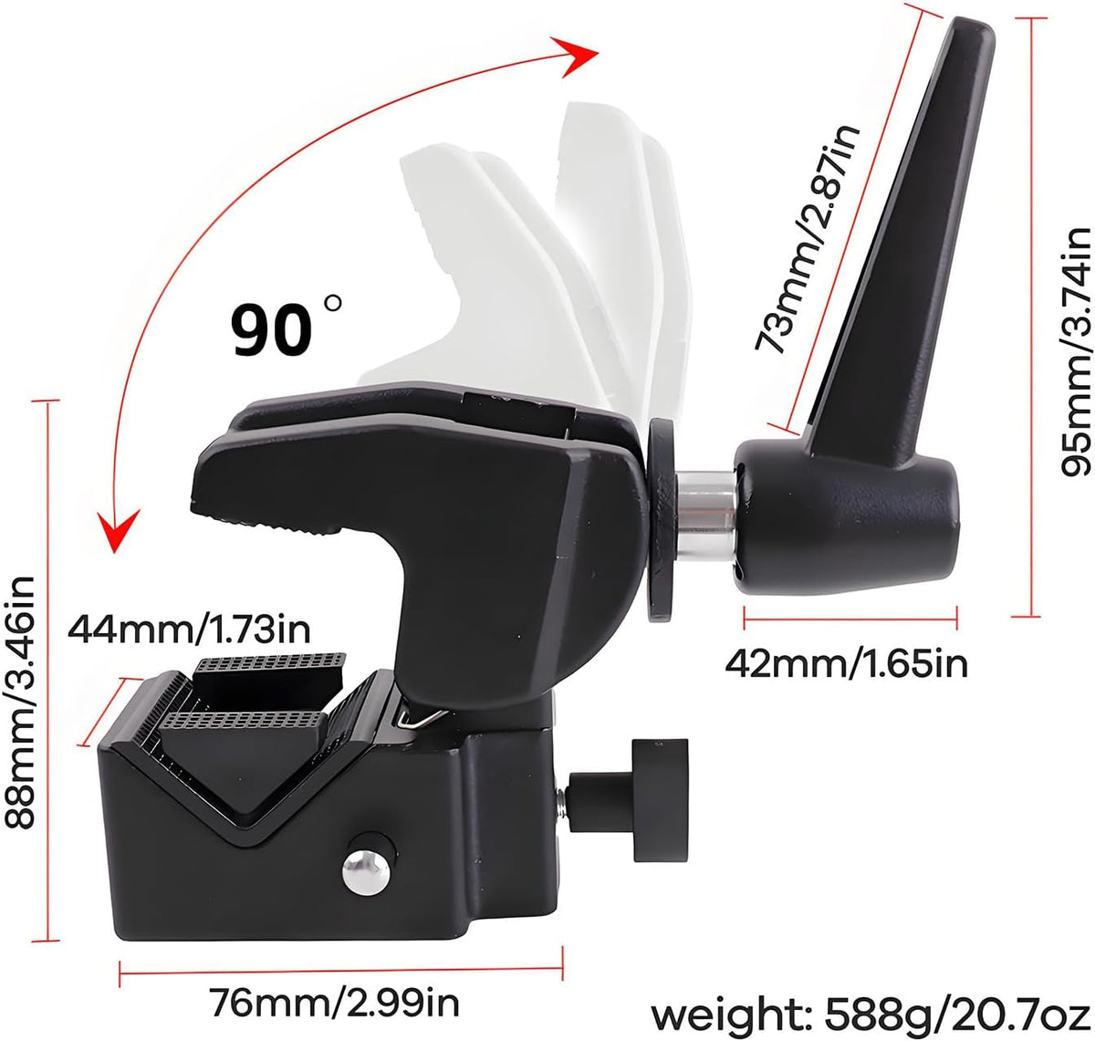 5/8" 33lb (15kg), Heavy Duty Super Clamp Mount Kit with Stud for DSLR Camera, Tripod, LED Light & Video Lighting