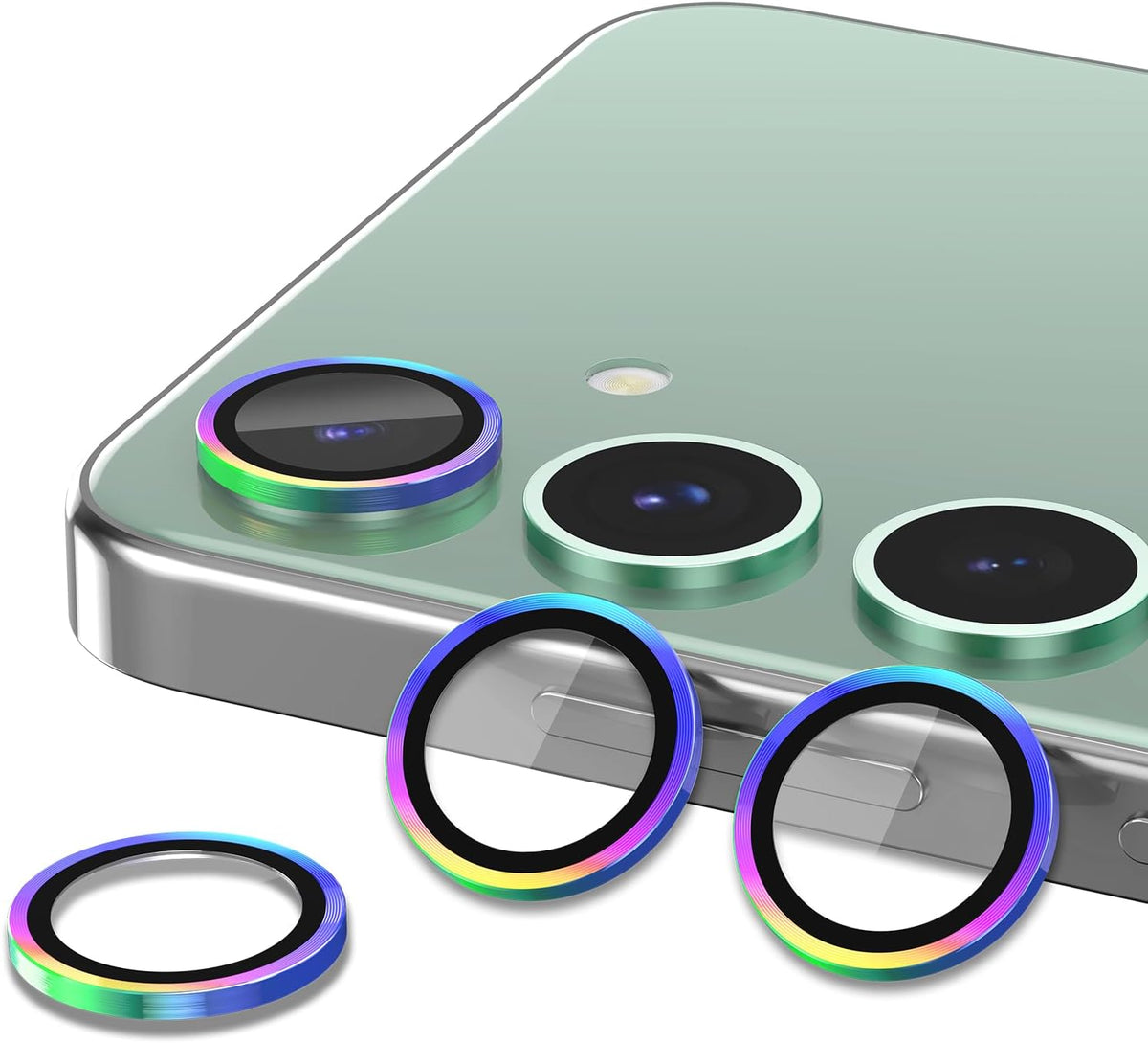 for Samsung Galaxy S24 FE Camera Lens Protector, Individual Metal Ring Tempered Glass Lens Cover, [Strong Adsorption] Scratch Resistant Ultra-Thin HD Clear Lens Cover, 1 Set-Colorful