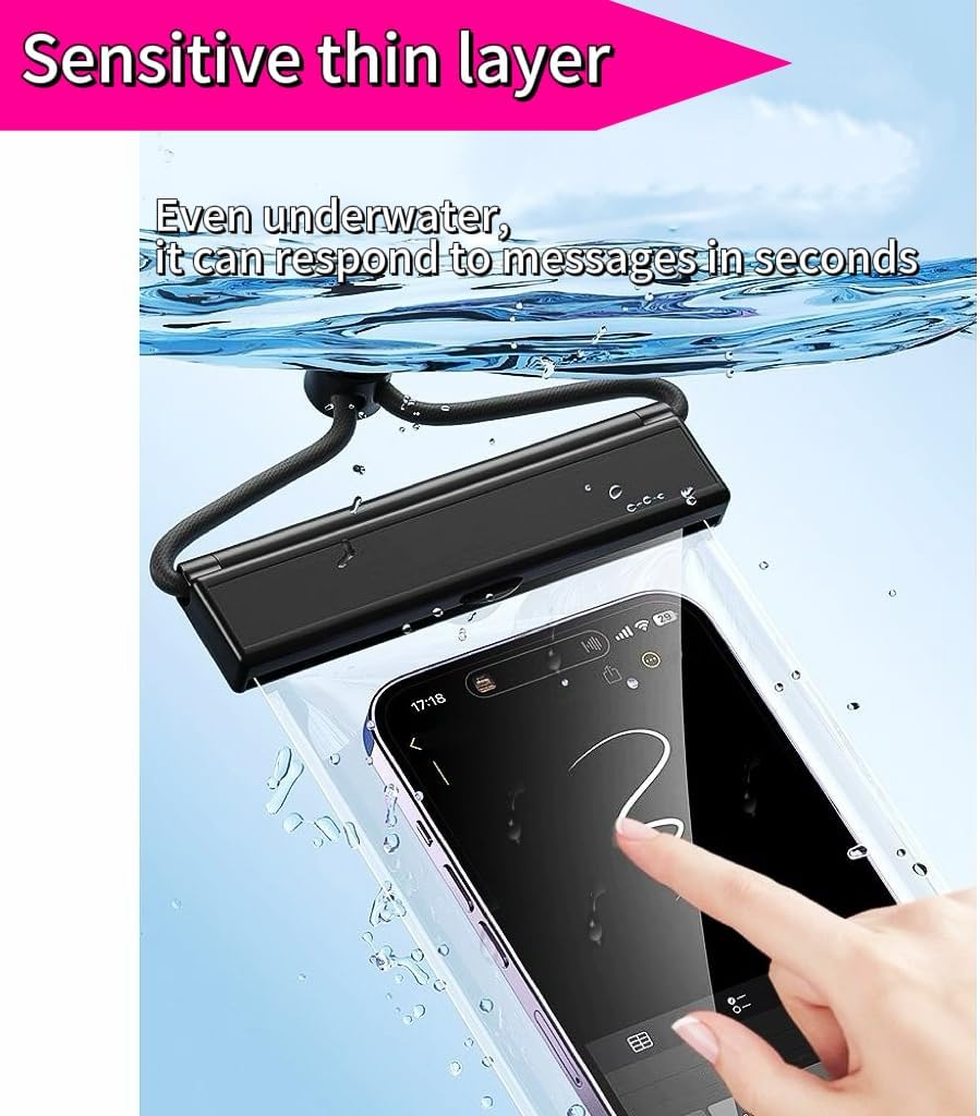 1PCS Waterproof Phone Case - Universal Fit for iPhone 14/13/12 & Android Phones - Submersible Up to 100ft for Kayaking, Fishing, Rain,etc.(Black/White/Pink) (Black)