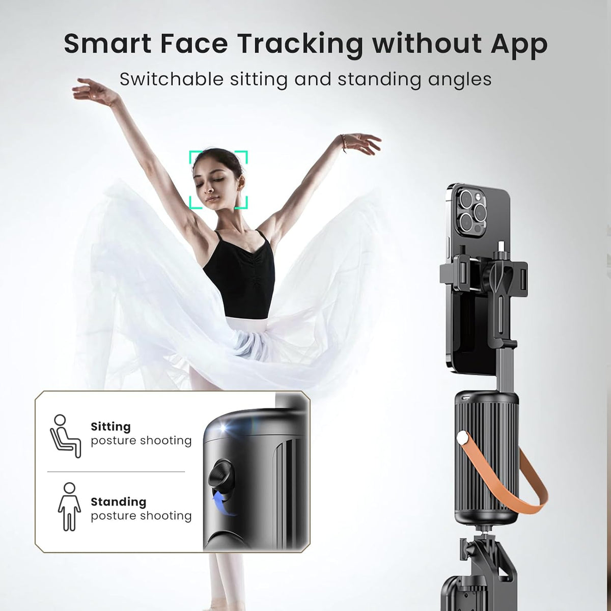 P08 Auto Face Tracking Phone Holder, No APP, 360°Rotation Phone Tracking Gimbal with Detachable Remote & 2 Fill Light, Phone Stand Gesture Control for Vlogging, Live Streaming, Video Recording