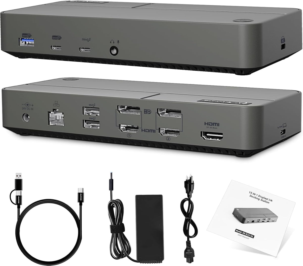 DisplayLink Docking Station 3 Monitors with 130W Power Supply,15 in 1 USB C Triple 4K Display Dock for M1 M2 M3 M4 Thunderbolt MacBook Pro/Air and USB-C/A Port Windows Laptops (3 HDMI, 2 DP)