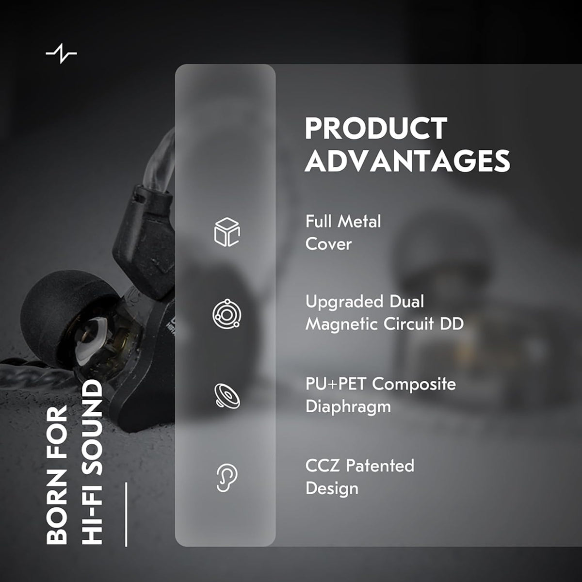 In Ear Earbuds Wired IEM Headphone,CCZ DC02 Dual Magnetic Circuit DD HIFI Earphones,Professional Hifi Earphone,Stereo Sound Earbuds Earphone,CCZ Solo In Ear Monitor for System (Silver, No MIC)