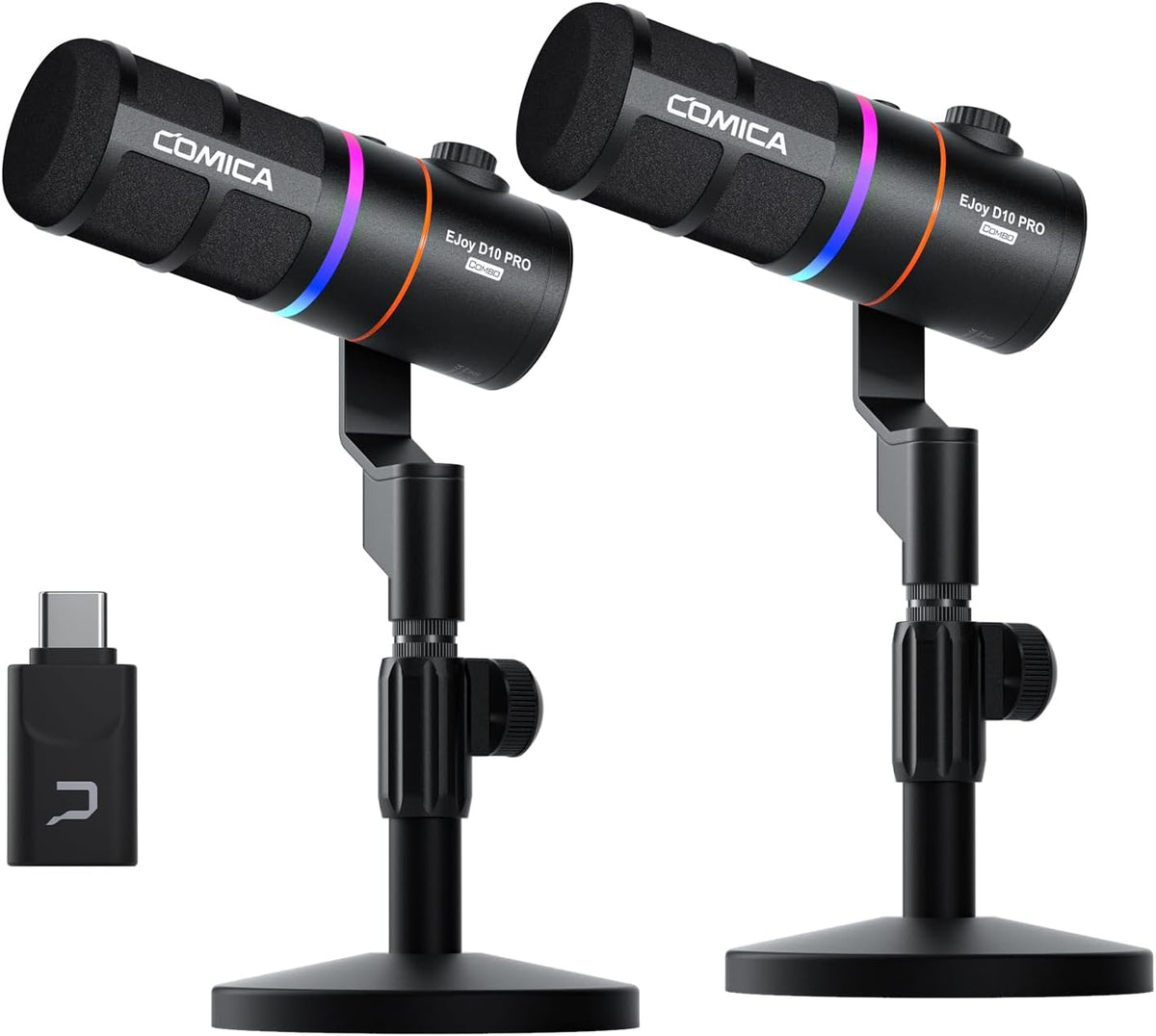 EJoy D10 PRO(D) Combo Dual-Channel Wireless USB Gaming Microphone – RGB Dynamic Mic with Wired/Wireless Modes, XLR/USB-C, Real-Time Monitoring, Studio Mic for Gaming, Streaming, Podcast, Recording