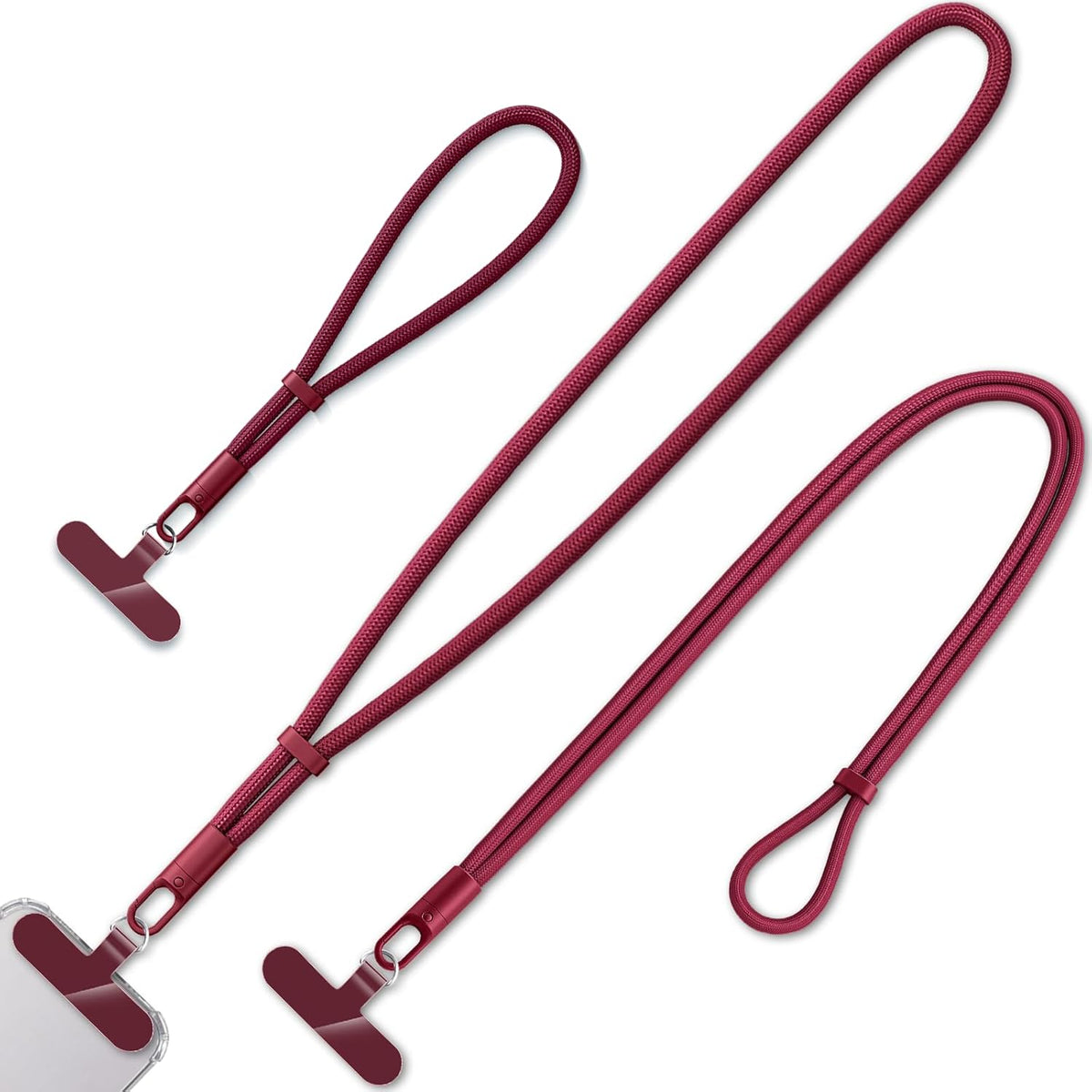 3 Pack Phone Lanyard,1×Phone crossbody strap,1×Phone Neck Strap,1×Wrist Strap,3×Tether Tabs,Universal Cell Phone Multifuctional Patch Polyester Lanyards(Wine)