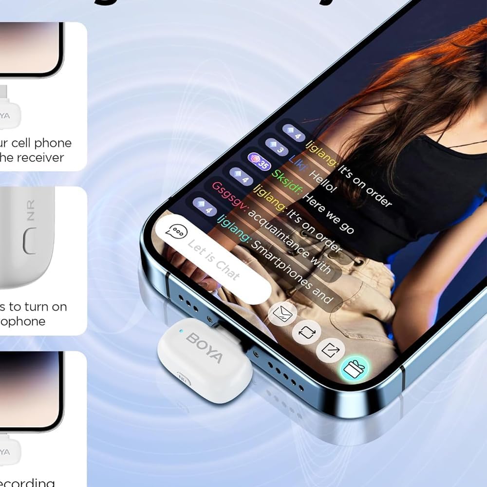 BOYA mini Wireless Microphone for iPhone/Android/PC/Tablets with USB C/Lightning Plug, MFi Certified, Noise Reduction, AI Voice Changer, 30H Battery Life with Charging Case for Video Recording Podcast
